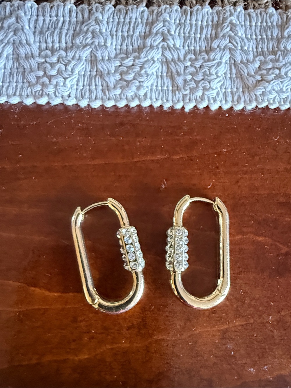 Gold Crystal-Accented Oval Hoop Earrings for Women